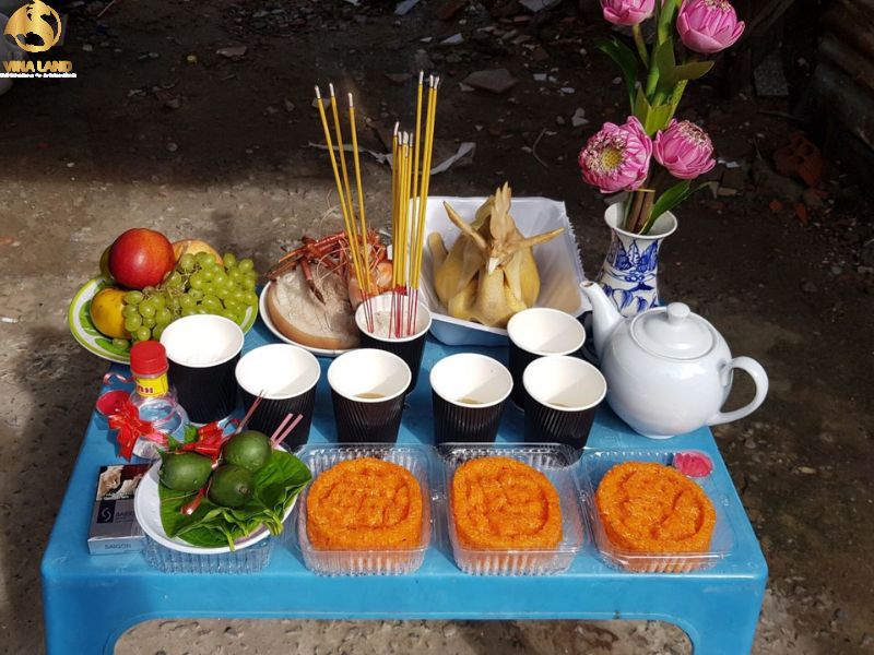 Mâm lễ vật chuẩn bị cho lễ cúng động thổ