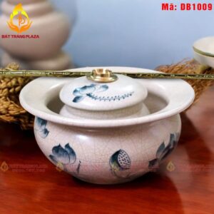 Bát điếu men rạn vẽ sen kiểu cổ xưa không bọc mã DB1009