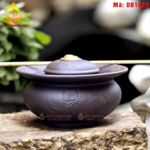 Điếu bát gốm Bát Tràng màu đen khắc hoa sen mã DB1023