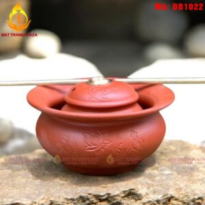 Điếu bát gốm Bát Tràng màu đỏ gạch khắc hoa sen mã DB1022