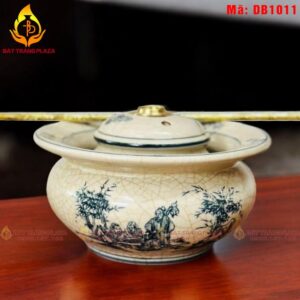 Điếu bát men rạn cổ cảnh Trúc Lâm Thất Hiền không bọc đồng mã DB1011