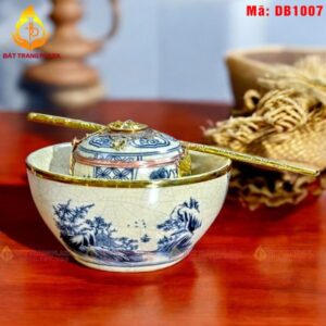 Điếu men rạn với bát loe bọc đồng mã DB1007